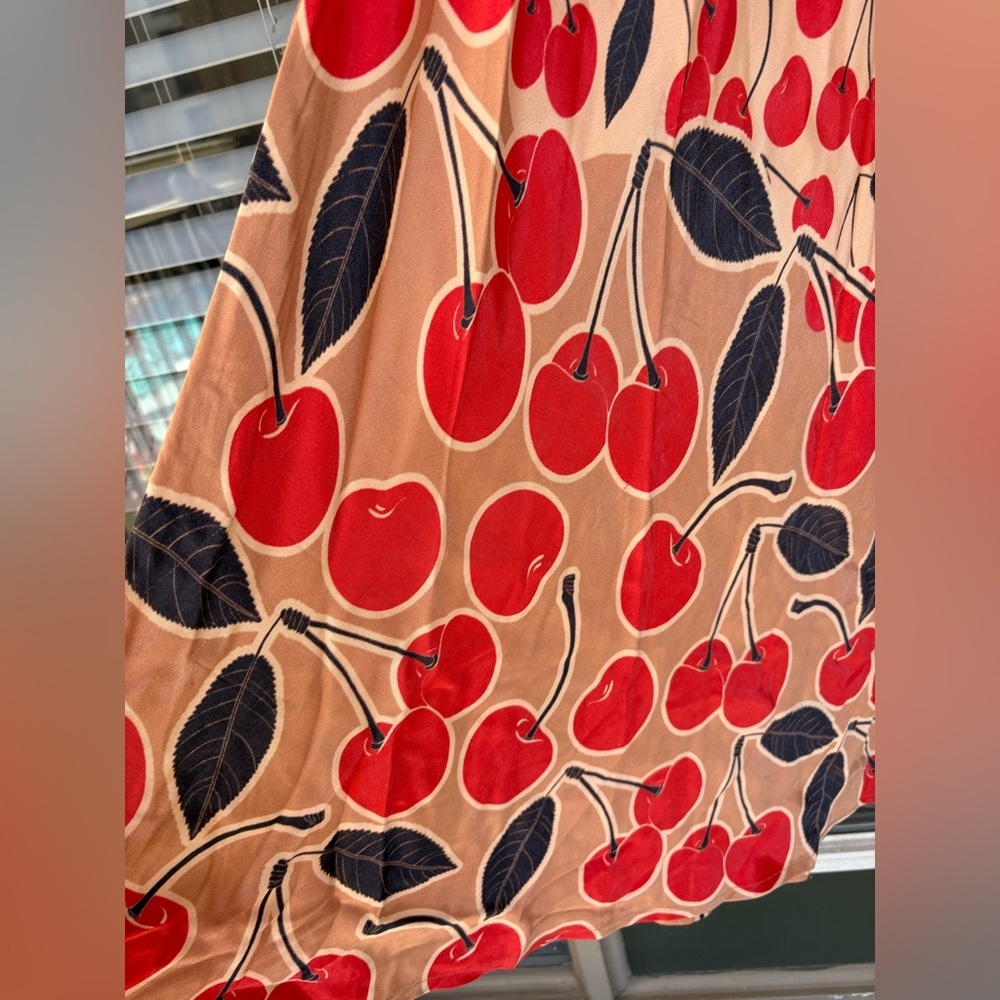Anthropologie Conditions apply cherry satin silky print maxi dress medium/ large - Picture 6 of 10